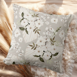 Trendy Boho Floral Watercolor Pattern Throw Pillow