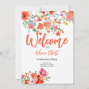 Trendy Boho Graduation Photo Card – Orange Florals