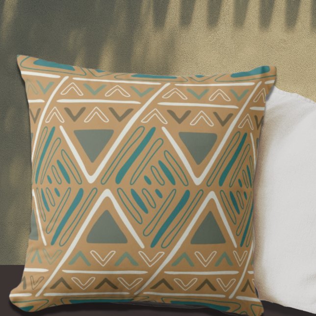 Trendy Boho Mud Cloth Pattern Mustard Throw Pillow (Creator Uploaded)