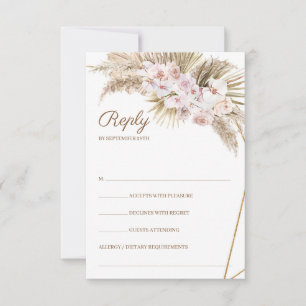 Trendy Boho Pampas Grass Dusty Rose Dried Palm  RSVP Card