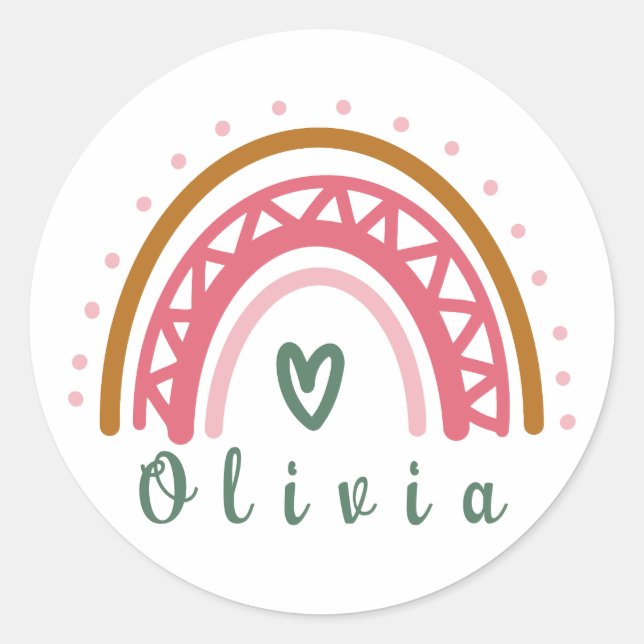 Trendy Boho Rainbow with a Personalized Name  Classic Round Sticker (Front)
