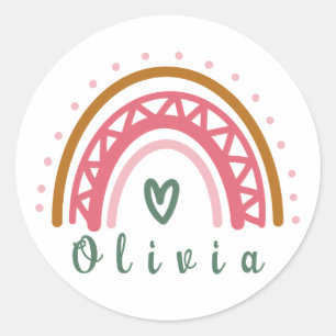 Trendy Boho Rainbow with a Personalized Name  Classic Round Sticker