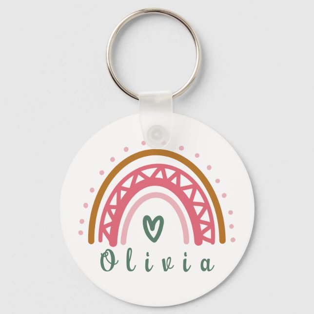 Trendy Boho Rainbow with a Personalized Name  Keychain (Front)