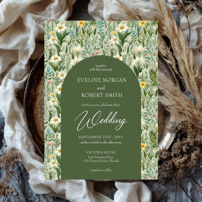 Trendy Boho spring wild flowers green arch  Invitation (watercolor boho spring wild flowers green arch wedding invitation)