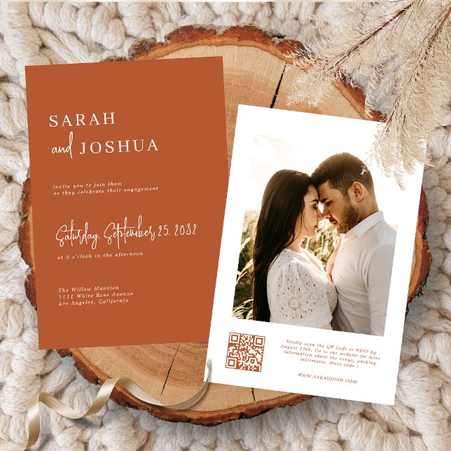 Trendy Boho Terracotta Photo Engagement Party  Invitation (Creator Uploaded)