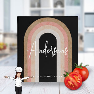 Trendy Boho Terracotta Pink Rainbow Family Recipe Binder