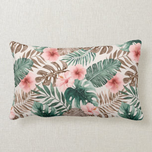 Trendy Boho Watercolor Tropical Floral  Lumbar Pillow