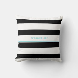 Trendy Bold Black White Stripes and Turquoise Name Throw Pillow