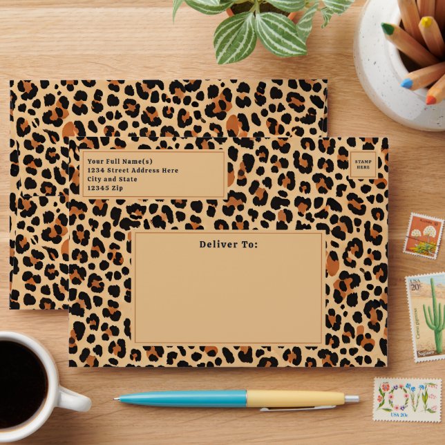 Trendy Bold Brown and Beige Leopard Print Pattern Envelope (Desk)