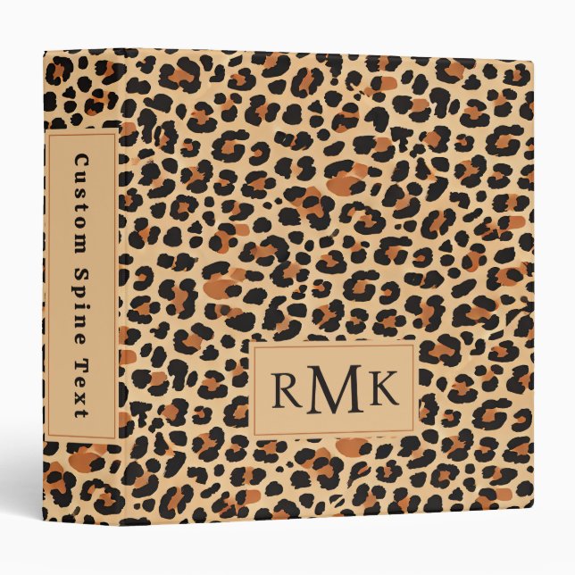Trendy Bold Leopard Print Custom 3 Letter Monogram Binder (Front/Spine)
