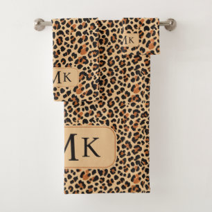 Trendy Bold Leopard Print Custom Monogram Bath Towel Set
