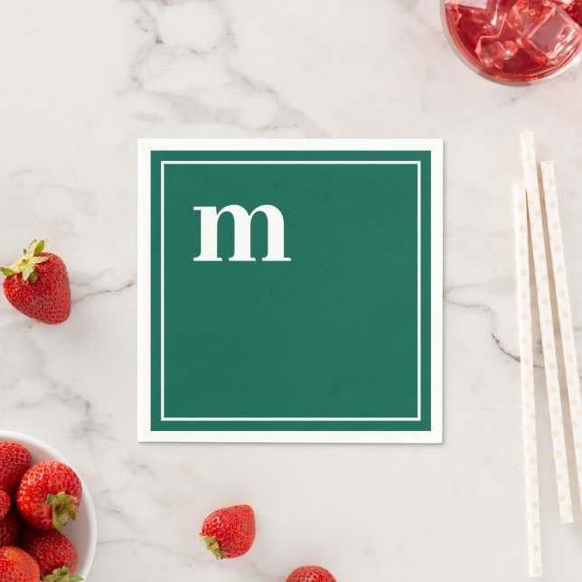 Trendy Bold Lower Case Monogram Emerald Green Napkin (Insitu)