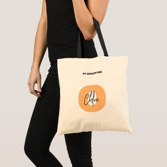 Trendy Bold Monogram Orange Initial Script Name Tote Bag (Front (Product))