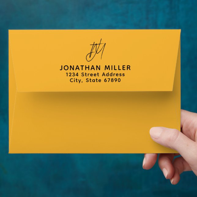 Trendy Bold Mustard Yellow Monogram Return Address Envelope (Hand)