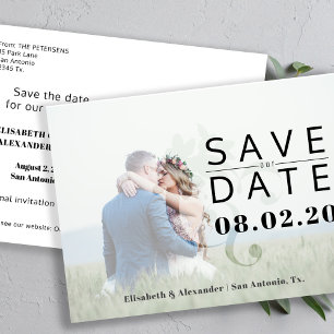 Trendy bold typography photo wedding save the date announcement postcard
