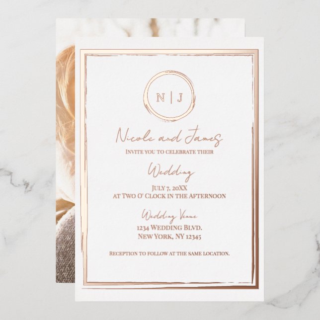 Trendy Border Rose Gold Modern Wedding Photo   (Front/Back)