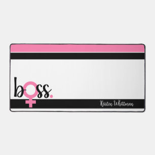 Trendy Boss Lady Modern Typography Pink Black Desk Mat