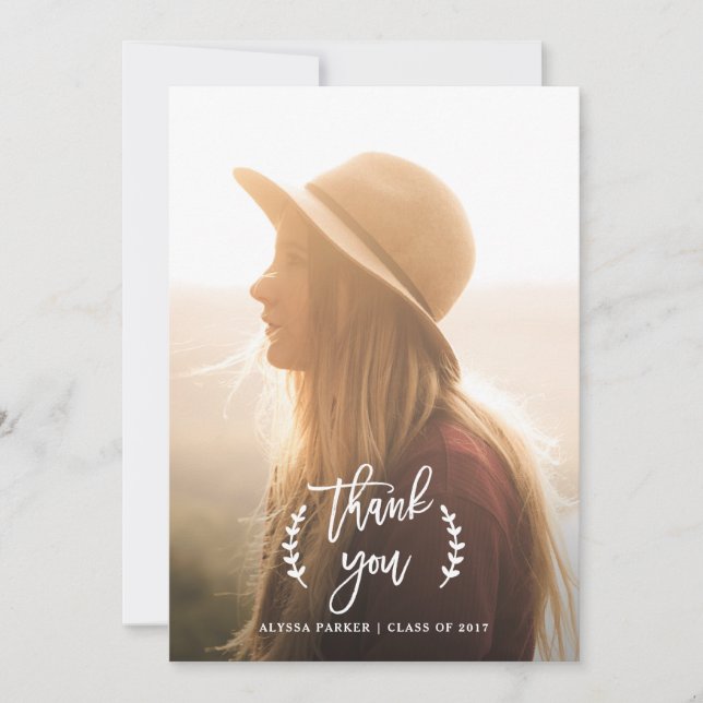 Trendy Botanical | Graduation Photo Thank You Card (Front)