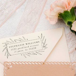 Trendy Botanical Leaves Frame Name Return Address Rubber Stamp