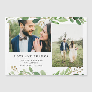 Trendy Botanical Leaves Photo Wedding Thank You