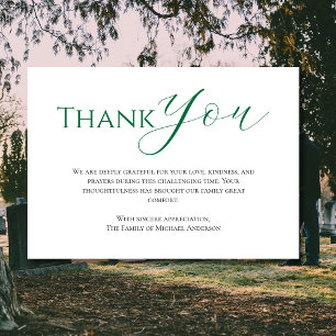 Trendy Bottle Green Traditional Sympathy Funeral Thank You Card