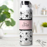 Trendy Branded Business Logo Water Bottle<br><div class="desc">Fun and trendy way to preset your business, brand, or custom design with this black and white floral pattern accent. Personalize this water bottle with your business or brand logo, or even a design of yours that you want to feature. Change out the blush pink colouring to anything you want....</div>