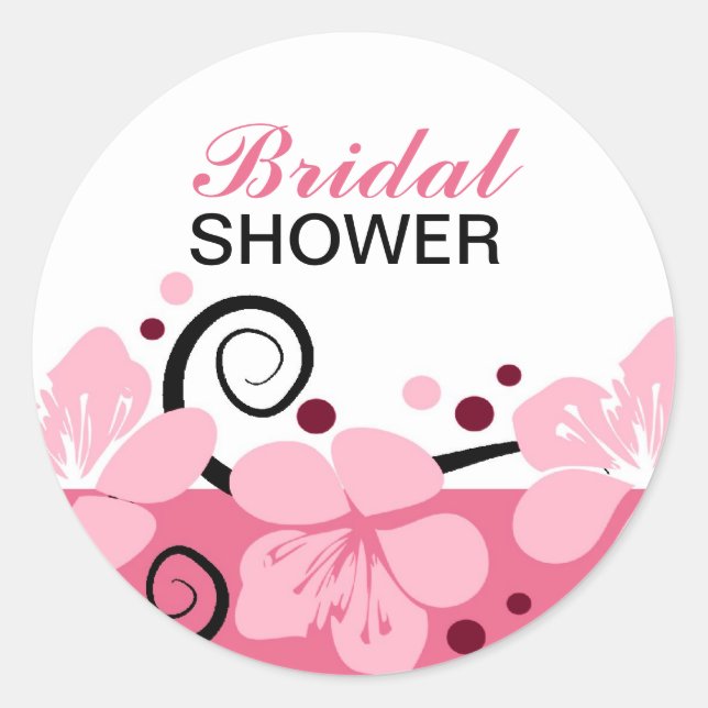 Trendy Bridal Shower Pink Flowers Sticker (Front)