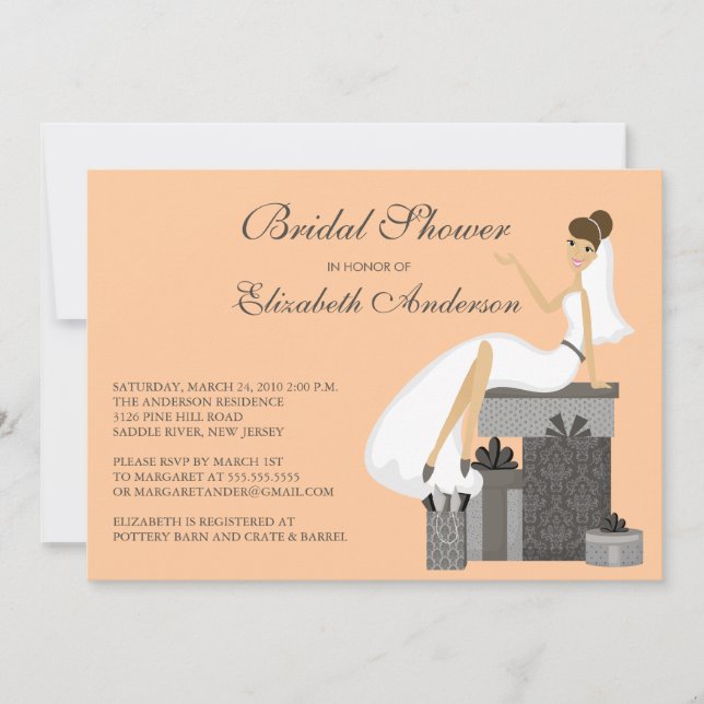 Trendy Bride Bridal Shower Invitation Peach Grey (Front)