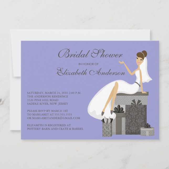 Trendy Bride Bridal Shower Invitation Purple Grey (Front)