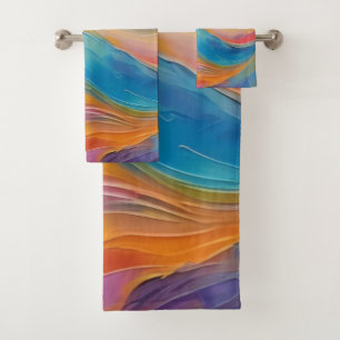 Trendy Bright Abstract Blue yellow Pattern   Bath Towel Set
