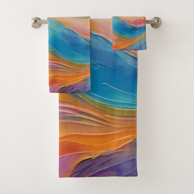 Trendy Bright Abstract Blue yellow Pattern   Bath Towel Set (Insitu)