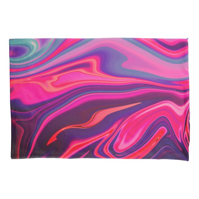 Trendy Bright Blue Pink Green Abstract Pattern Pillowcase (Front)