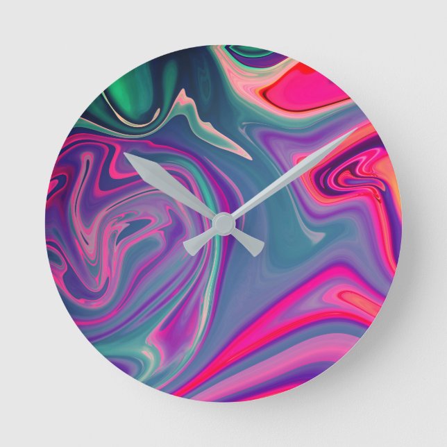 Trendy Bright Blue Pink Green Abstract Pattern Round Clock (Front)