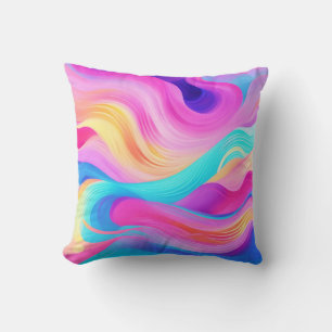 Trendy Bright Blue Pink Yellow Abstract Pattern  Throw Pillow