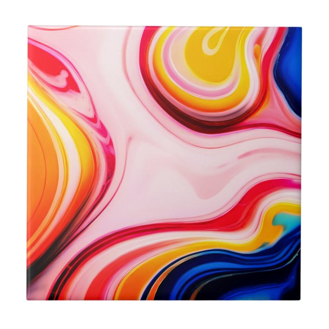 Trendy bright Blue Pink yellow white faux marble Tile (Front)