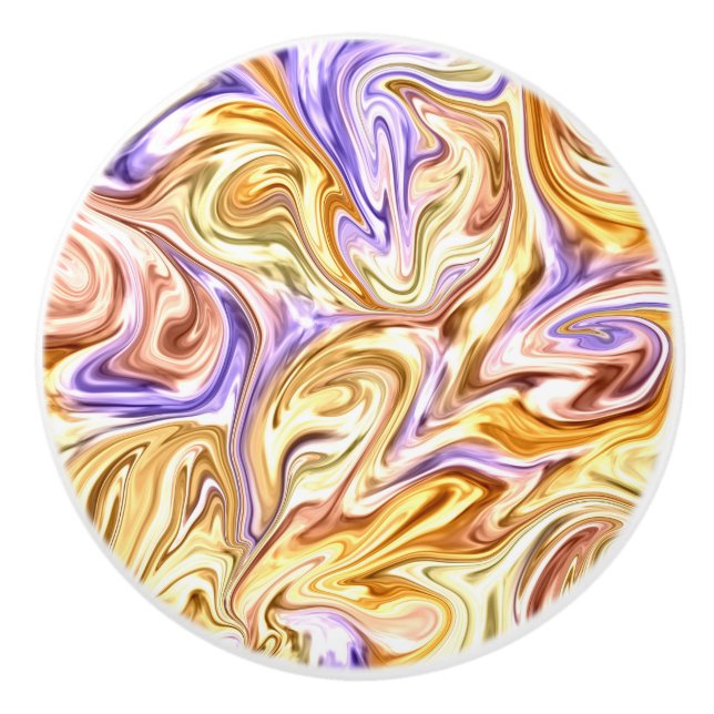 Trendy Bright Gold Purple Waves Abstract Pattern  Ceramic Knob (Front)