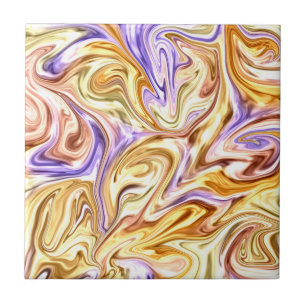 Trendy Bright Gold Purple Waves Abstract Pattern  Tile