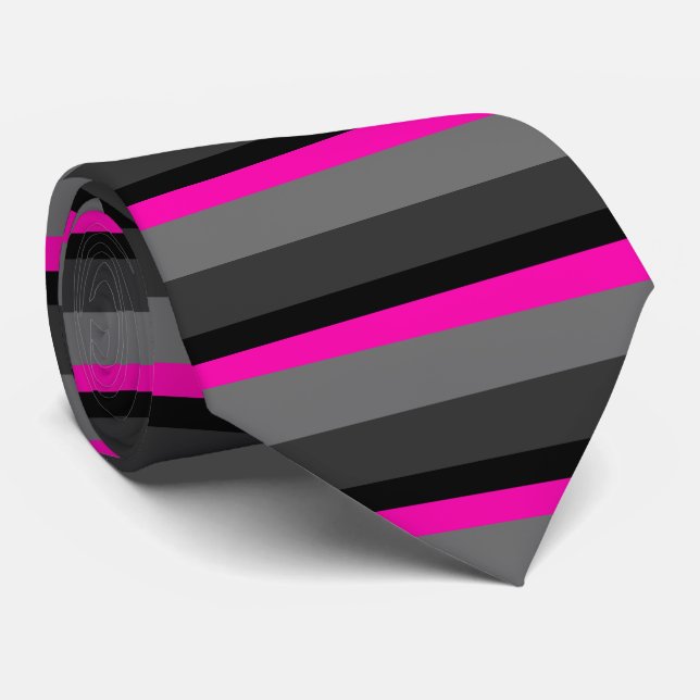 trendy bright neon pink black and gray striped tie (Rolled)
