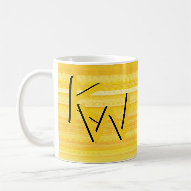 Trendy Bright Sunshine Yellow Pattern Monogram Coffee Mug (Left)
