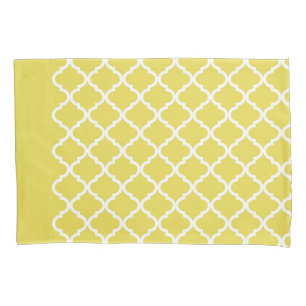 Trendy Bright Yellow Moraccan Quatrefoil Pattern Pillowcase
