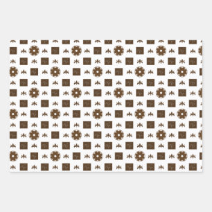 Trendy Brown and White Checkered Pattern Wrapping Paper Sheet