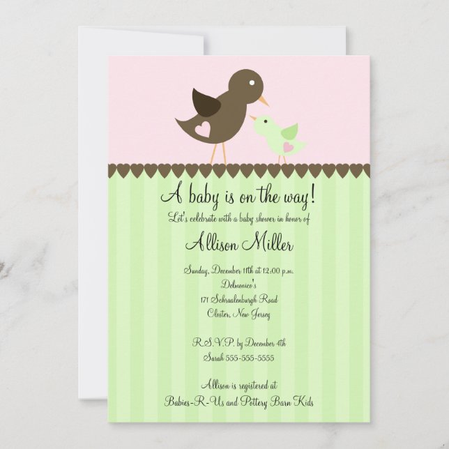 Trendy Brown Baby Bird with Mom Baby Shower Invitation (Front)