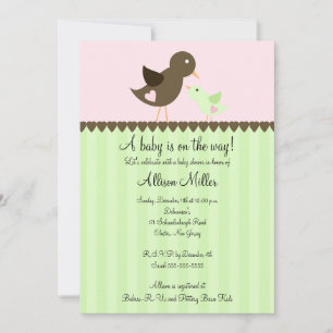 Trendy Brown Baby Bird with Mom Baby Shower Invitation