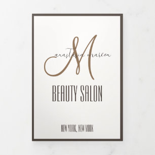 Trendy Brown Beauty SPA Salon Photo Monogram  Tri-Fold Card