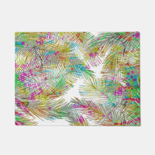 Trendy brown green watercolor hand painted palm doormat