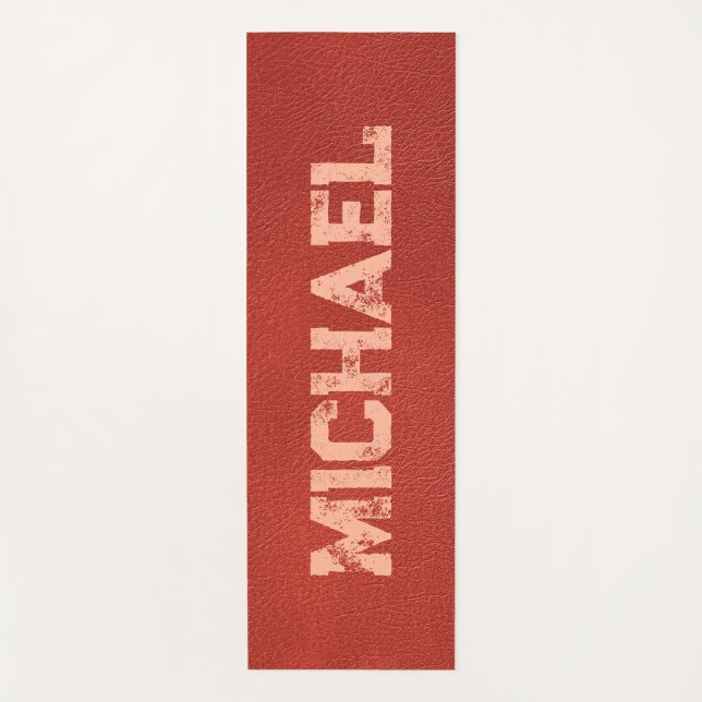 Trendy Brown Leather Look Template Names Yoga Mat (Front)