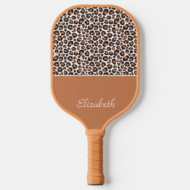 Trendy Brown Leopard Print with Stylish Name Pickleball Paddle (Front)
