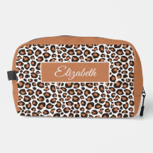 Trendy Brown Leopard with Name Cosmetic Bag