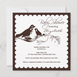 Trendy Brown Mom & Baby Bird Baby Shower Invitation