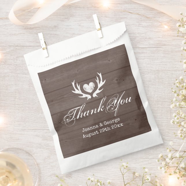 Trendy brown wood country chic deer antler wedding favour bag (Clipped)